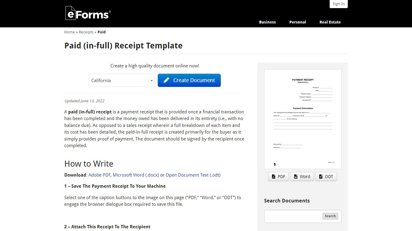 Free Paid (in-full) Receipt Template - PDF | Word – eForms