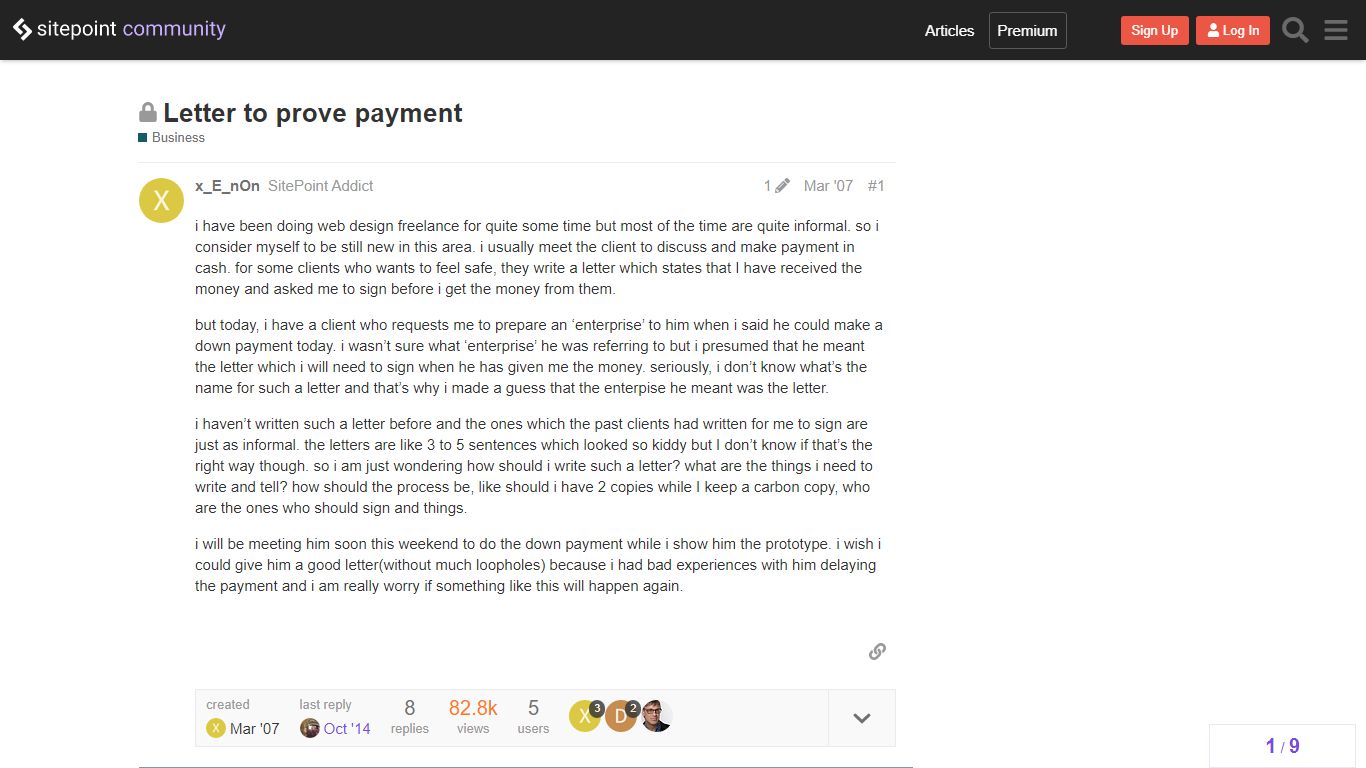 Letter to prove payment - Business - SitePoint Forums | Web Development ...