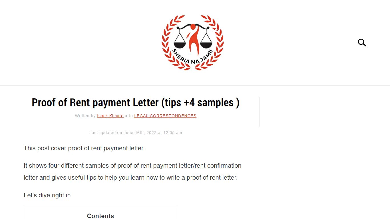 Proof of Rent payment Letter (tips +4 samples ) - Sheria na Jamii