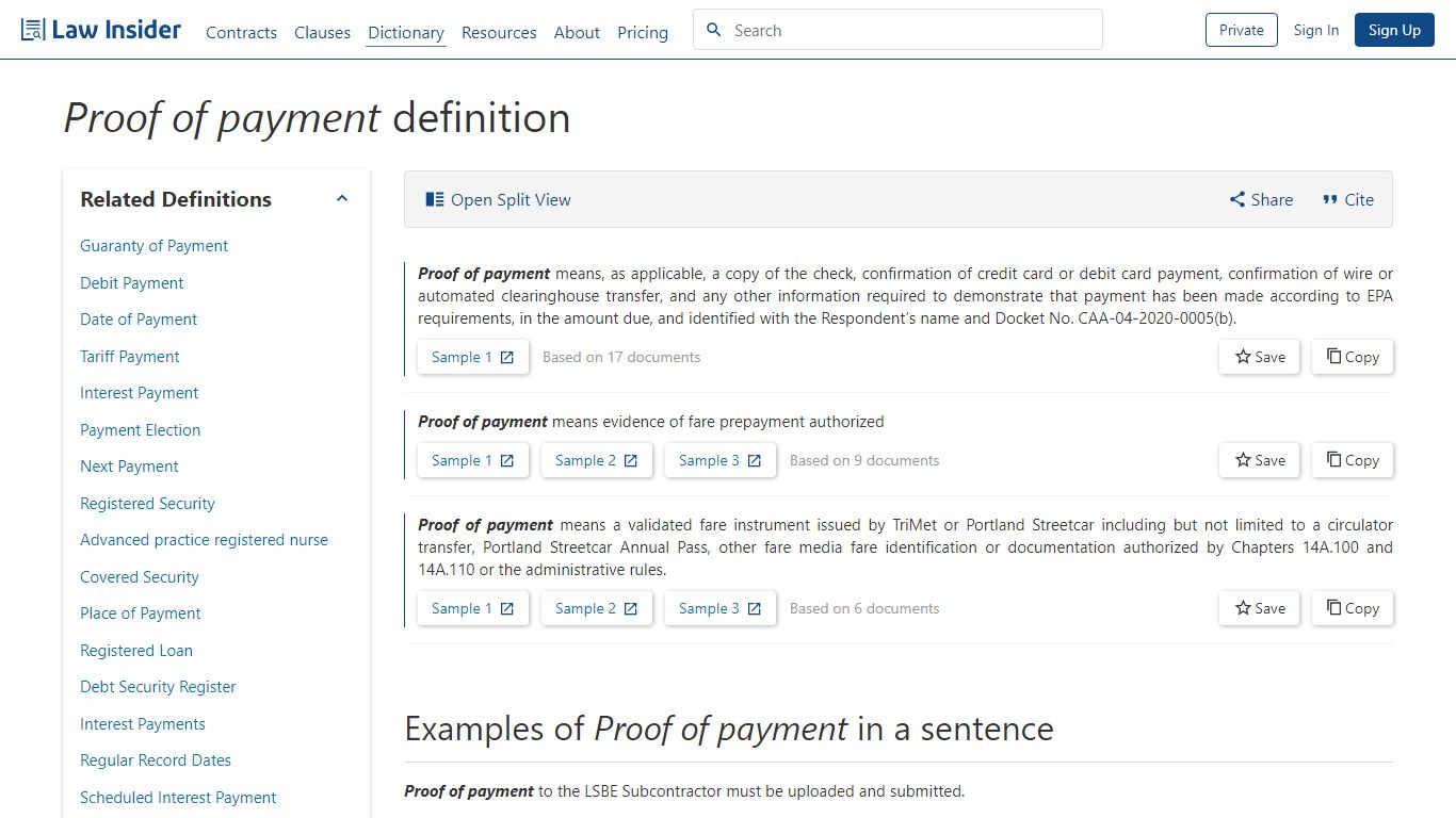 Proof of payment Definition | Law Insider